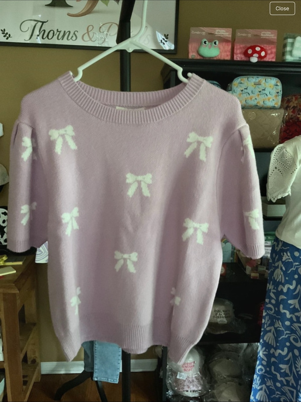 She + Sky Lilac Bow Short Sleeve Sweater